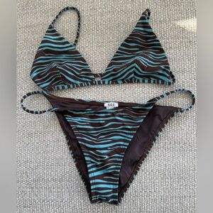 ACK Tiger Striped Blue & Brown 2 Piece Bikini, Sz. S